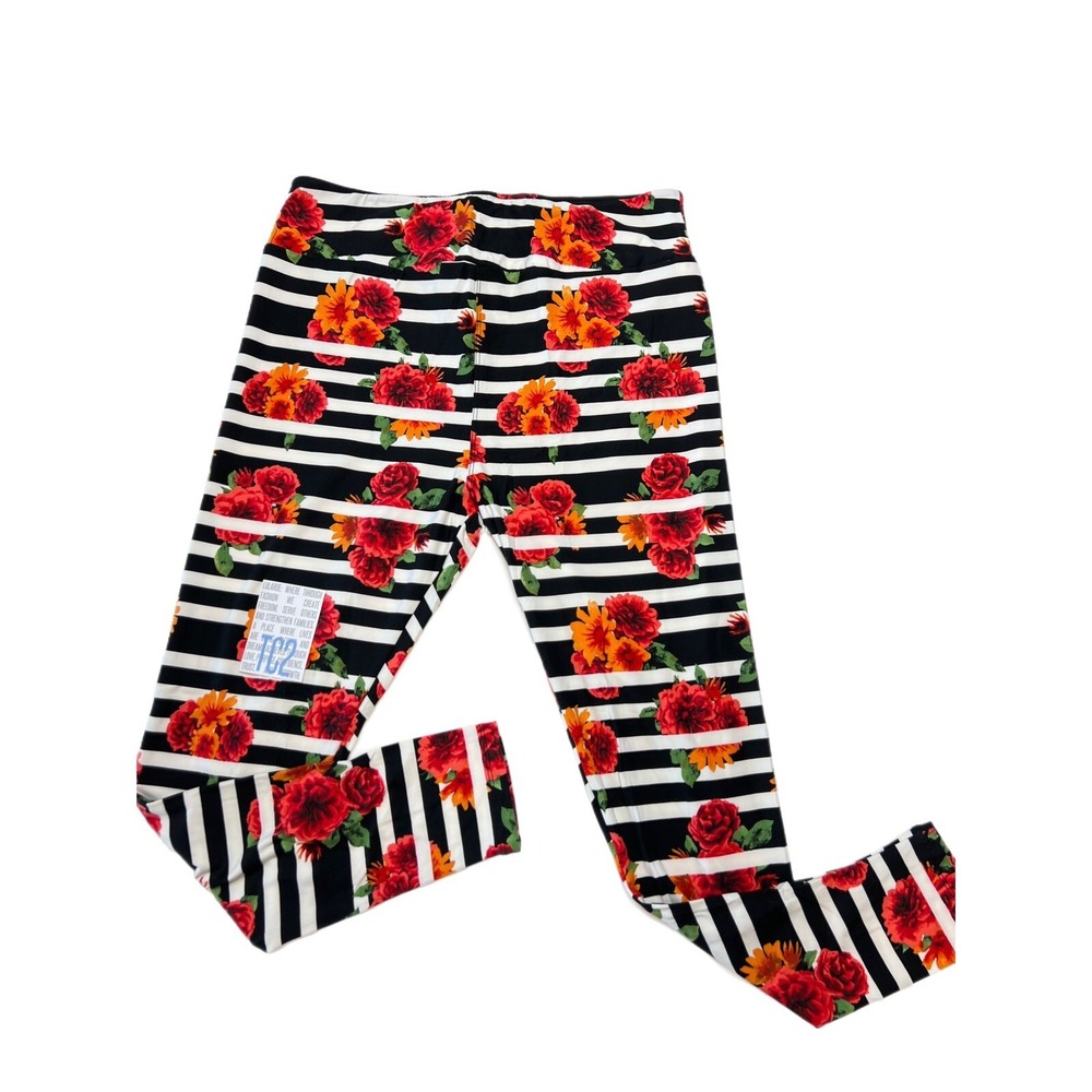 TC2 LuLaRoe Leggings FLORAL And Black stripes Beautiful Fits 18/24